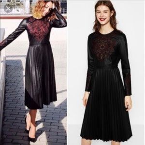 Zara faux leather lace appliqué midi dress S